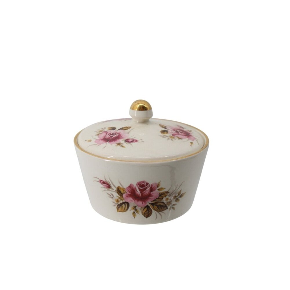 Crown Devon Fostman Mason Pink Rose Sugar Bowl Lid Vintage 93829